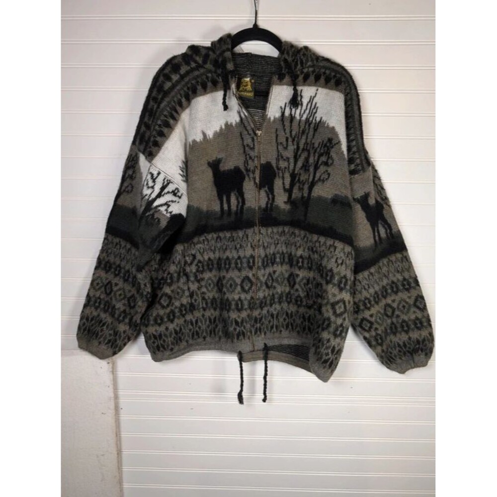 Vintage Ruminahui Wool Zip Up Hoodie Sweater Size L